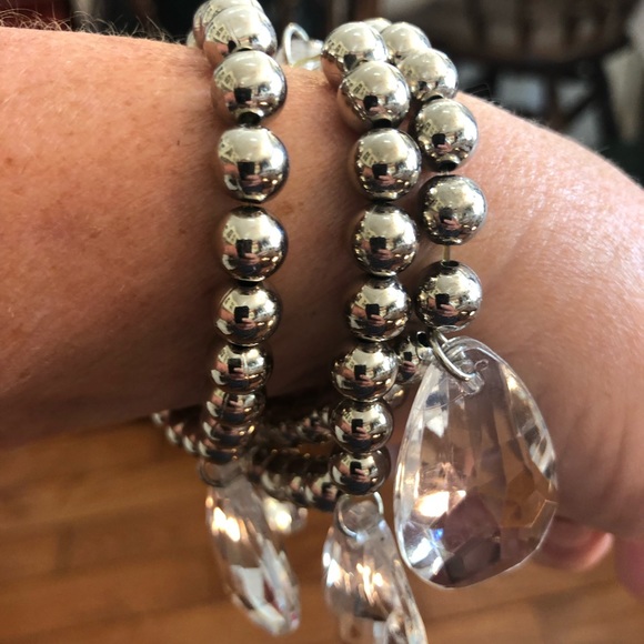 3 Silver Plated  Beaded Bracelets - Picture 2 of 3